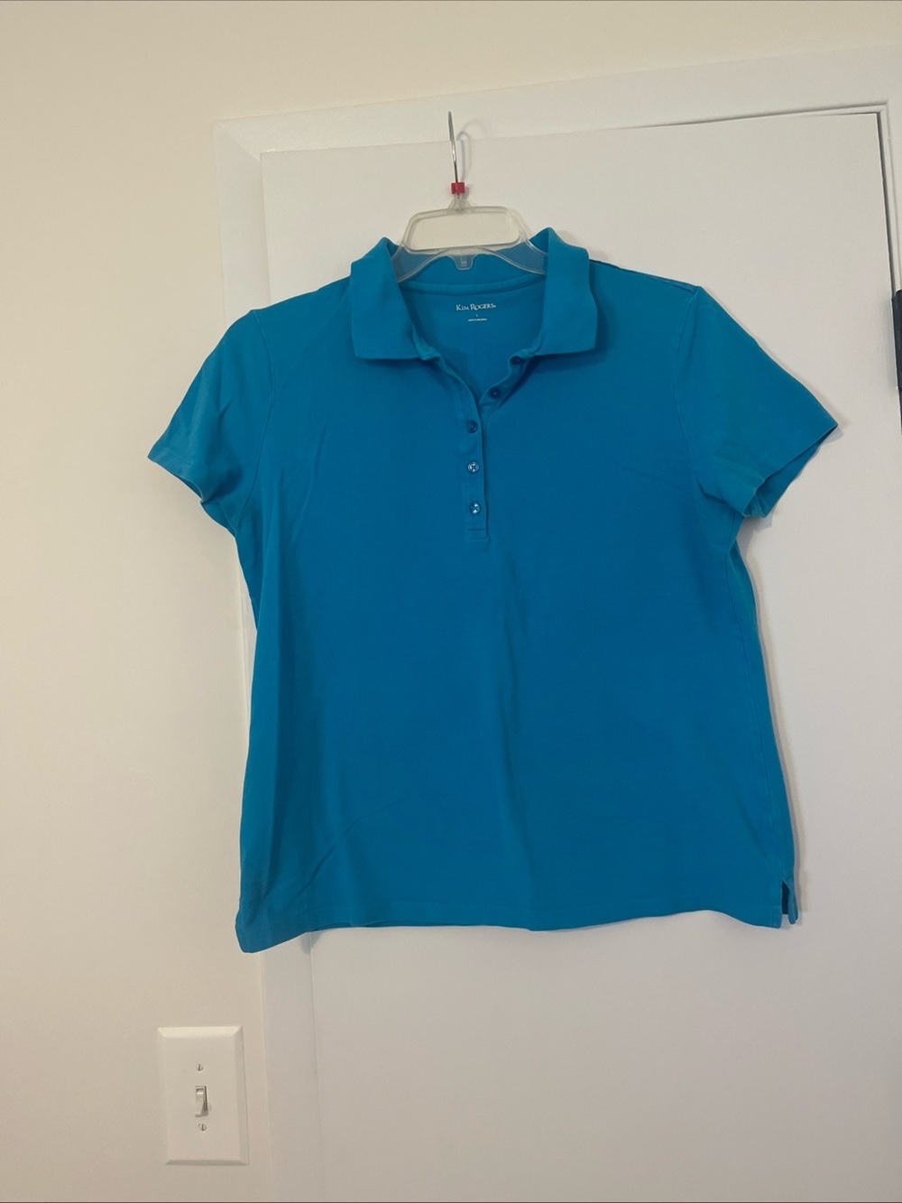 Kim Rogers Polo Shirt Women's Large Blue Short Sleeve 100% Cotton Knit Top